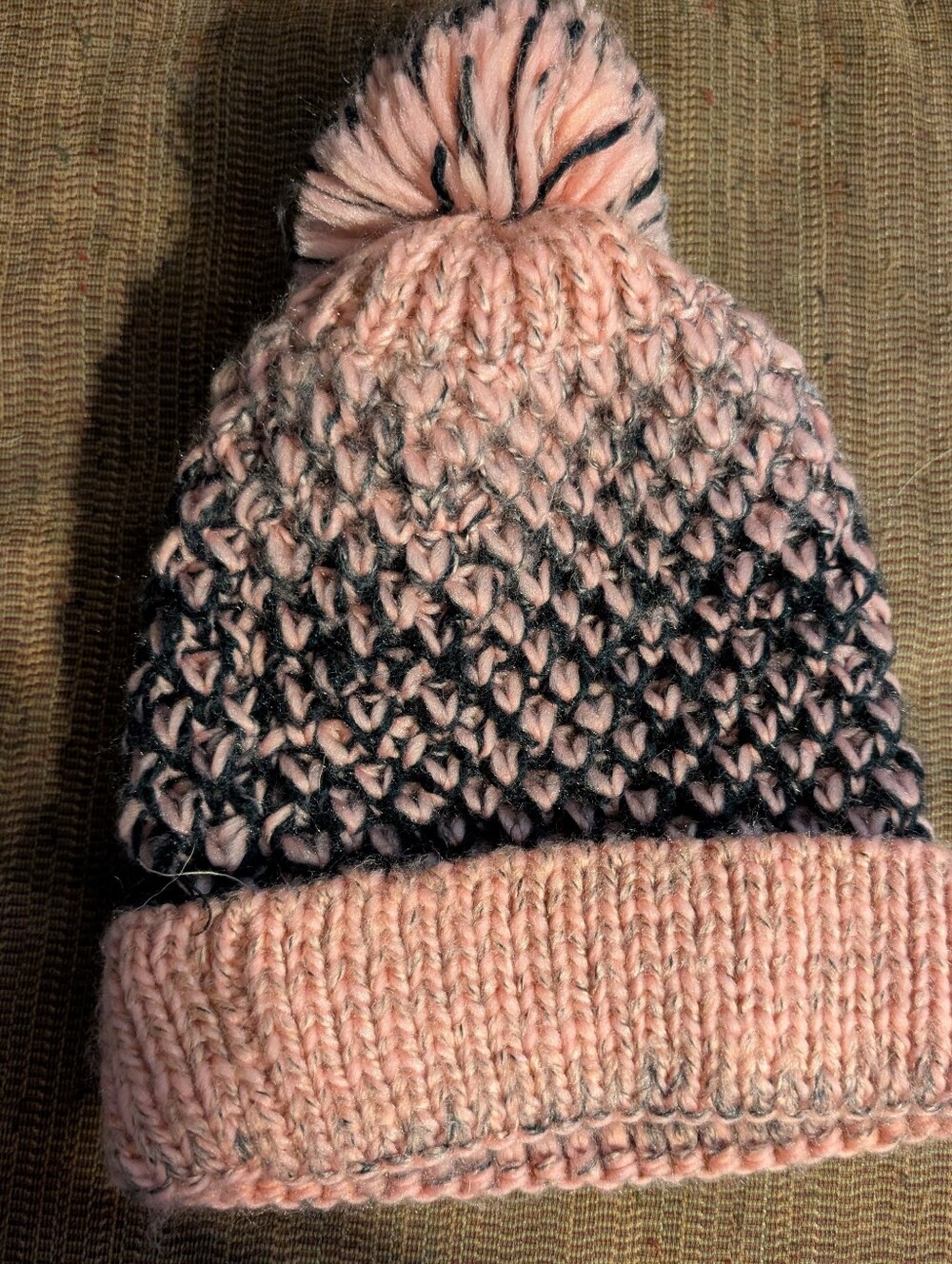Pom Pom Knit Beanie - Pink & Black